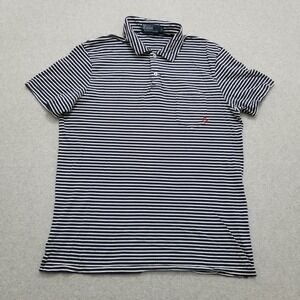 Ralph‎ Lauren Polo Shirt Mens Large Blue White Striped Short Sleeve Logo Pocket